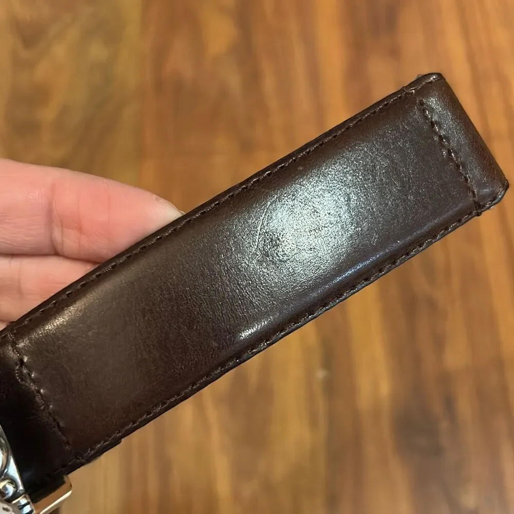 Fossil brown leather belt with silver buckle filigree hardware belt